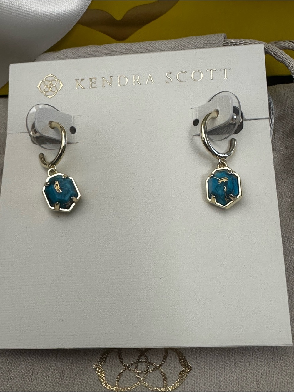 Kendra Scott Gold Hoop Earrings with Turquoise Blue Drops NWT